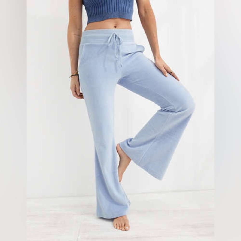NWOT Aerie Soft Blue Velour Flare Pants